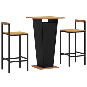 vidaXL 3 Piece Garden Bar Set Black Poly Rattan&Solid Wood Acacia