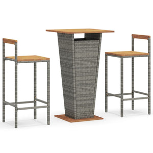 vidaXL 3 Piece Garden Bar Set Grey Poly Rattan&Solid Wood Acacia