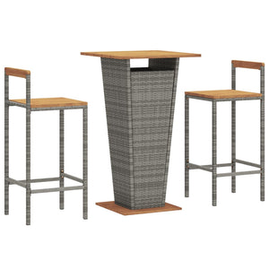 vidaXL 3 Piece Garden Bar Set Grey Poly Rattan&Solid Wood Acacia