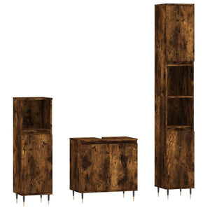 vidaXL 3 Piece Bathroom Cabinet Set Smoked Oak Engineered Wood