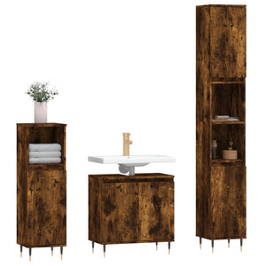 vidaXL 3 Piece Bathroom Cabinet Set Smoked Oak Engineered Wood