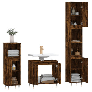 vidaXL 3 Piece Bathroom Cabinet Set Smoked Oak Engineered Wood