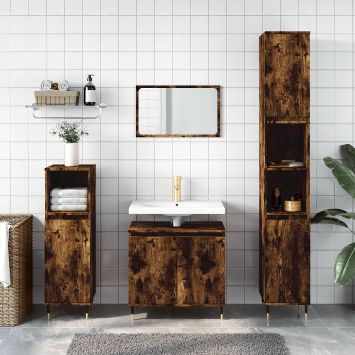 vidaXL 3 Piece Bathroom Cabinet Set Smoked Oak Engineered Wood