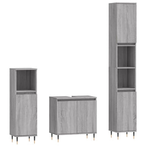 vidaXL 3 Piece Bathroom Cabinet Set Grey Sonoma Engineered Wood