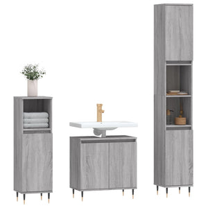 vidaXL 3 Piece Bathroom Cabinet Set Grey Sonoma Engineered Wood