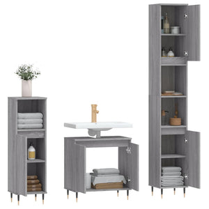 vidaXL 3 Piece Bathroom Cabinet Set Grey Sonoma Engineered Wood