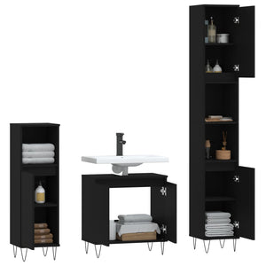 vidaXL 3 Piece Bathroom Cabinet Set Black Engineered Wood