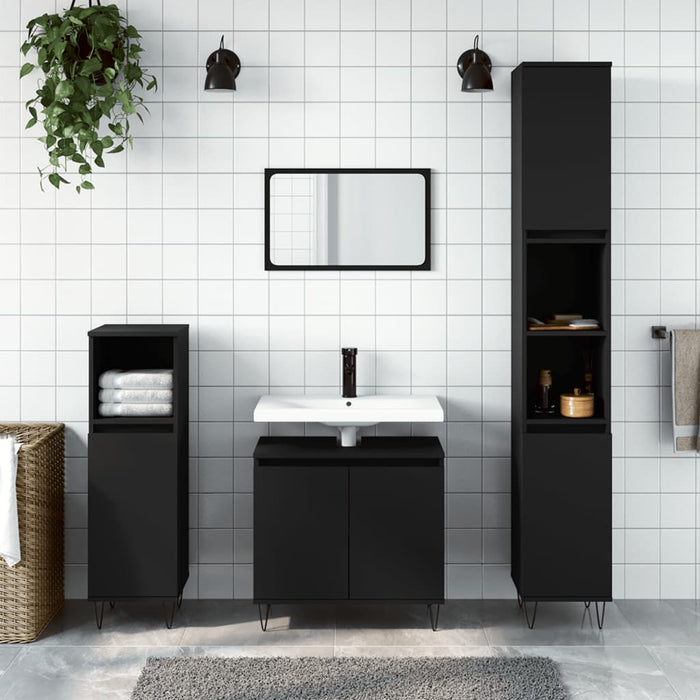 vidaXL 3 Piece Bathroom Cabinet Set Black Engineered Wood