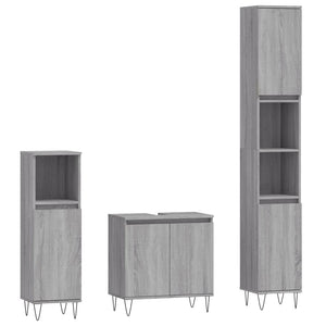 vidaXL 3 Piece Bathroom Cabinet Set Grey Sonoma Engineered Wood