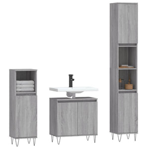 vidaXL 3 Piece Bathroom Cabinet Set Grey Sonoma Engineered Wood