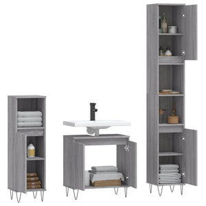 vidaXL 3 Piece Bathroom Cabinet Set Grey Sonoma Engineered Wood