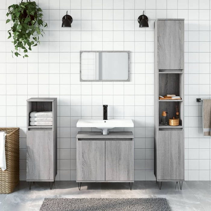 vidaXL 3 Piece Bathroom Cabinet Set Grey Sonoma Engineered Wood