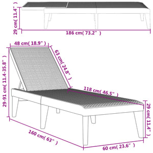 vidaXL Sun Lounger White 186x60x29 cm PP