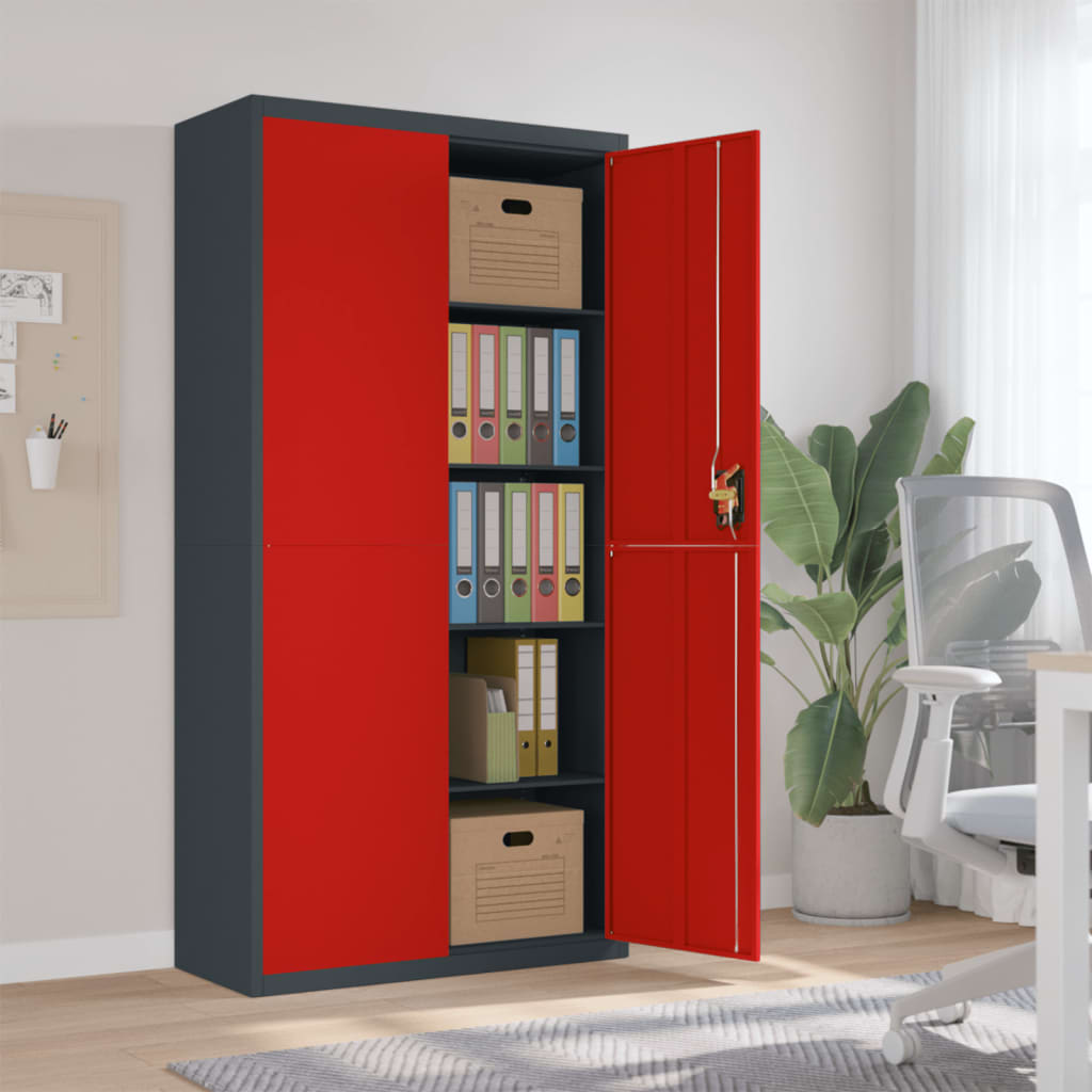 vidaXL File Cabinet Anthracite and Red 90x40x180 cm Steel