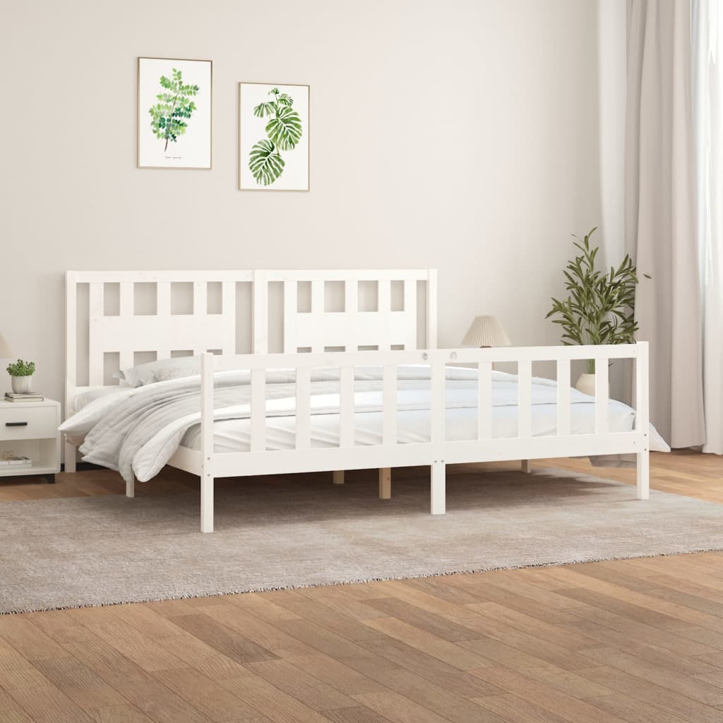 vidaXL Bed Frame without Mattress White Solid Wood Pine Super King Size