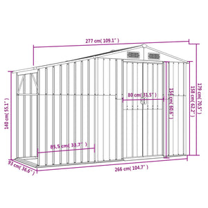 vidaXL Garden Shed Grey 277x93x179 cm Galvanised Steel