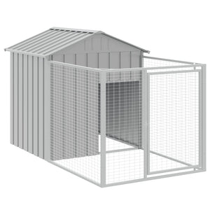 vidaXL Dog House with Run Light Grey 117x201x123 cm Galvanised Steel