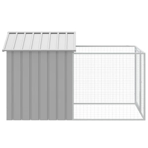 vidaXL Dog House with Run Light Grey 117x201x123 cm Galvanised Steel