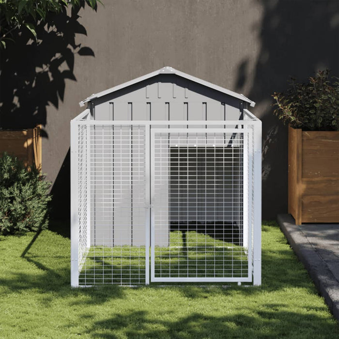 vidaXL Dog House with Run Light Grey 117x201x123 cm Galvanised Steel