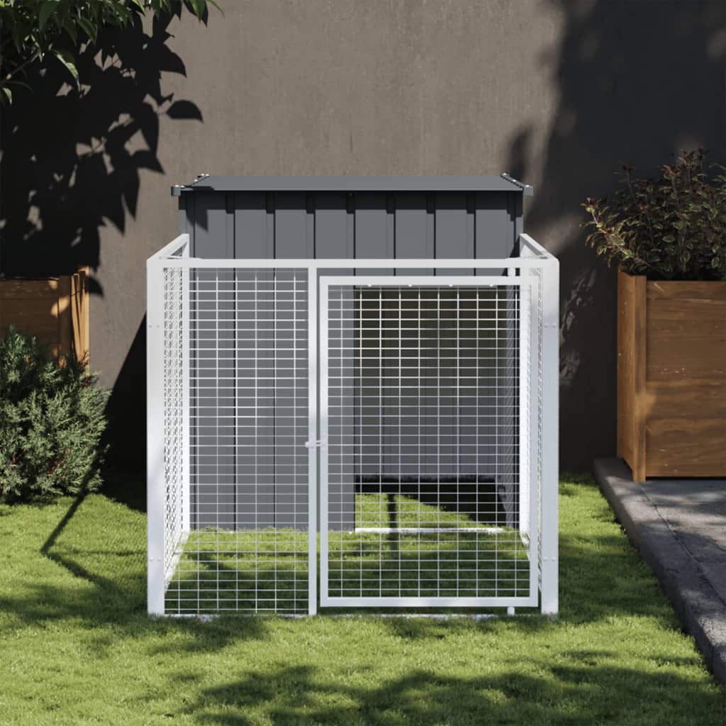 vidaXL Dog House with Run Anthracite 110x201x110 cm Galvanised Steel