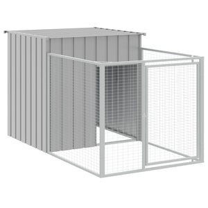 vidaXL Dog House with Run Light Grey 110x201x110 cm Galvanised Steel