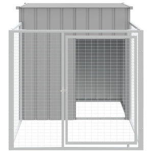 vidaXL Dog House with Run Light Grey 110x201x110 cm Galvanised Steel