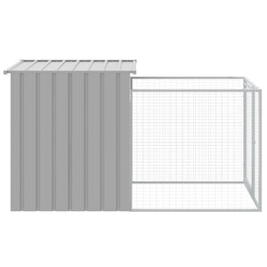 vidaXL Dog House with Run Light Grey 110x201x110 cm Galvanised Steel