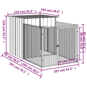 vidaXL Dog House with Run Light Grey 110x201x110 cm Galvanised Steel