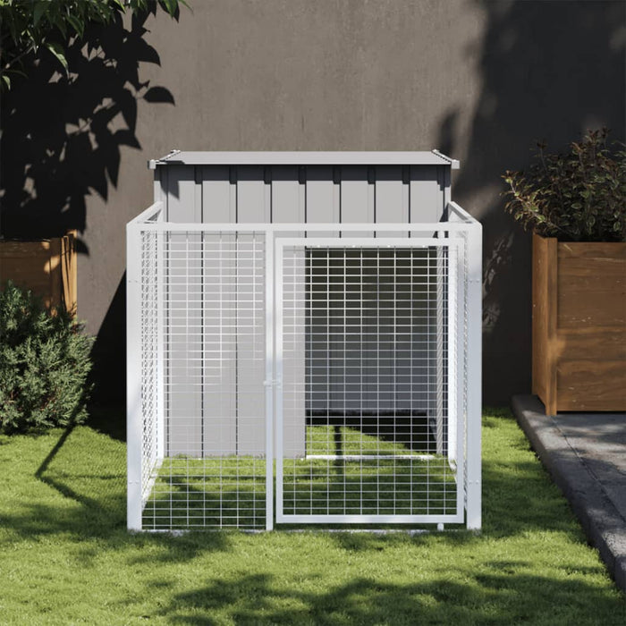 vidaXL Dog House with Run Light Grey 110x201x110 cm Galvanised Steel