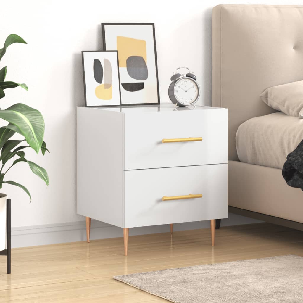 vidaXL Bedside Cabinet High Gloss White 40x35x47.5 cm Engineered Wood