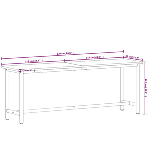 vidaXL Workbench 220x55x81.5 cm Solid Wood Beech and Metal