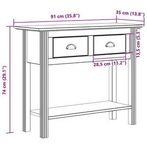 vidaXL Console Table BODO Brown 90x34.5x73 cm Solid Wood Pine