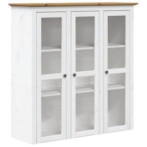 vidaXL Cabinet with Glass Doors BODO White and Brown Solid Wood Pine