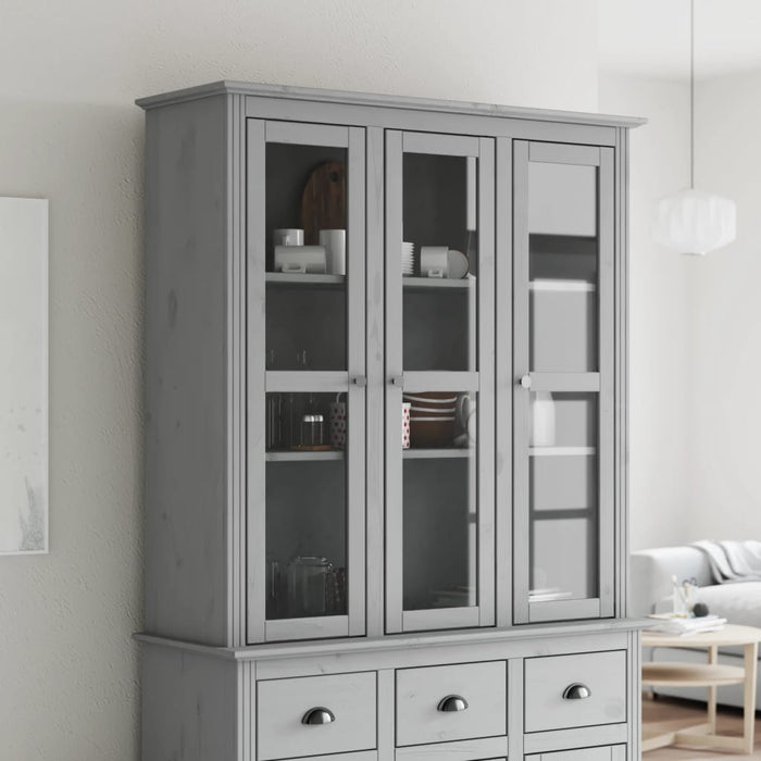 vidaXL Cabinet with Glass Doors BODO Grey Solid Wood Pine