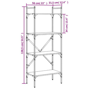 vidaXL Bookcase 4-Tier Sonoma Oak 56x31.5x138.5 cm Engineered Wood