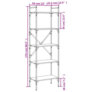 vidaXL Bookcase 5-Tier Black 56x31.5x174 cm Engineered Wood