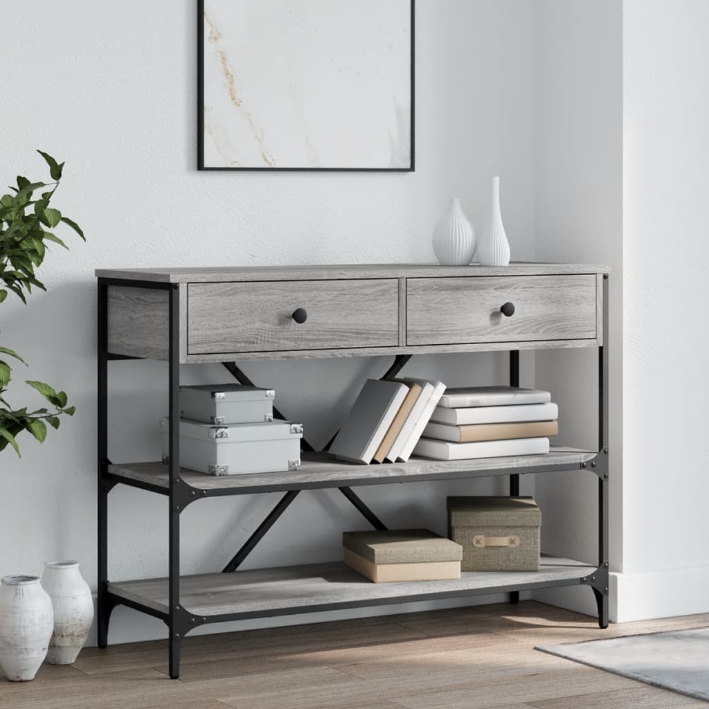 vidaXL Console Table with Drawers and Shelves Grey Sonoma Engineered Wood