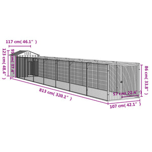 vidaXL Dog House with Roof Light Grey 117x813x123 cm Galvanised Steel