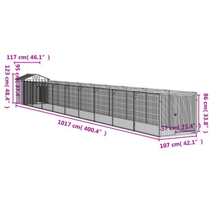 vidaXL Dog House with Roof Light Grey 117x1017x123 cm Galvanised Steel