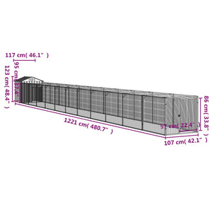 vidaXL Dog House with Roof Light Grey 117x1221x123 cm Galvanised Steel