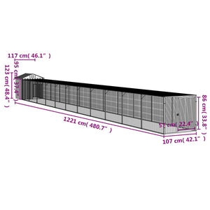 vidaXL Chicken Cage with Run Anthracite 117x1221x123 cm Galvanised Steel