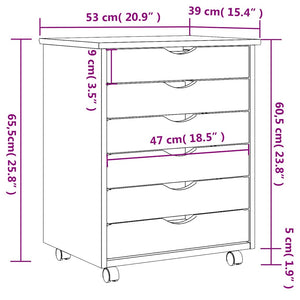 vidaXL Rolling Cabinet with Drawers MOSS Honey Brown Solid Wood Pine