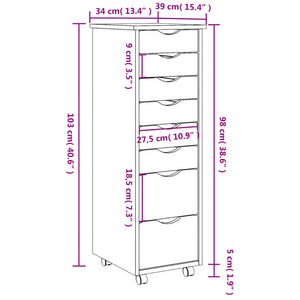 vidaXL Rolling Cabinet with Drawers MOSS White Solid Wood Pine