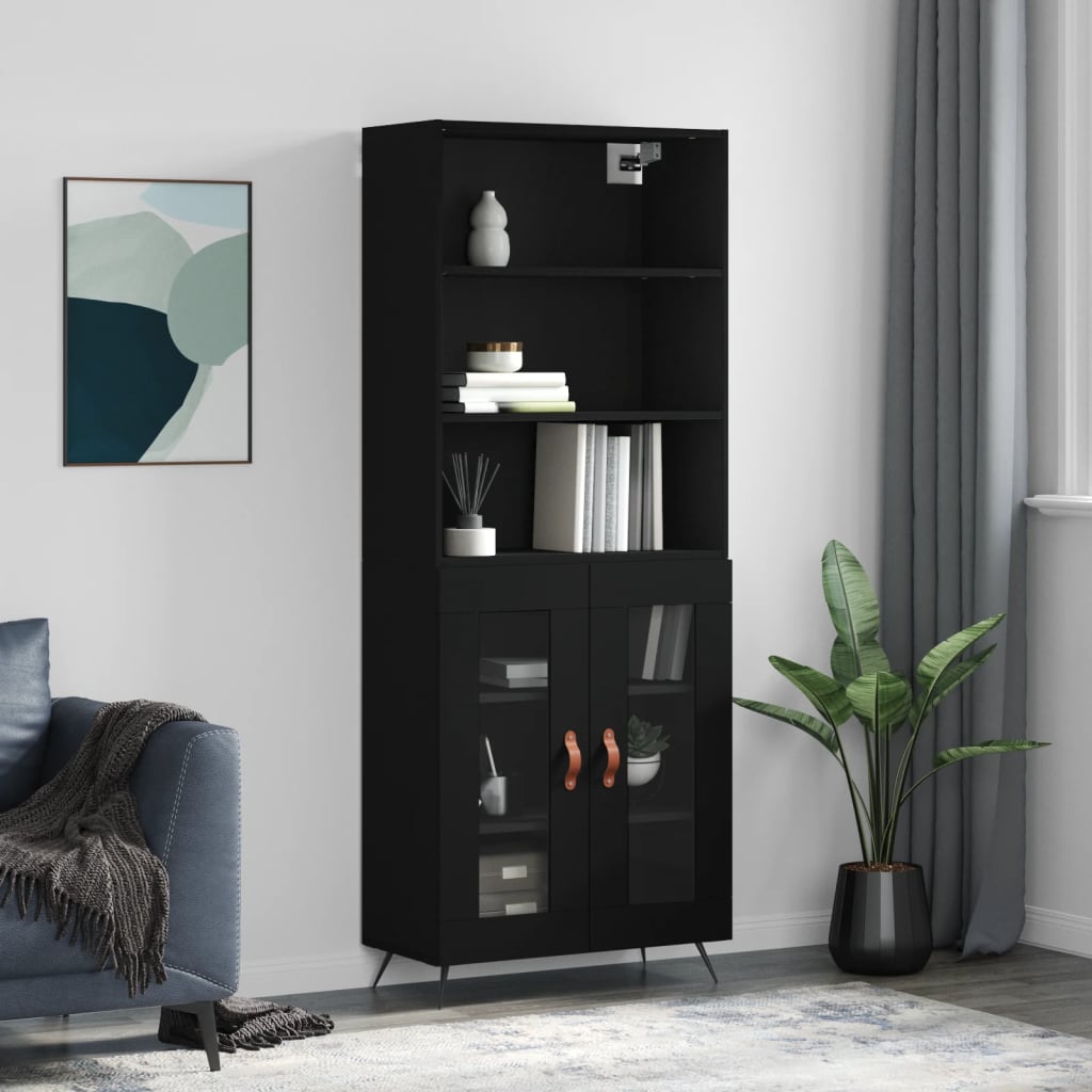 vidaXL Highboard Black 69.5x34x180 cm Engineered Wood