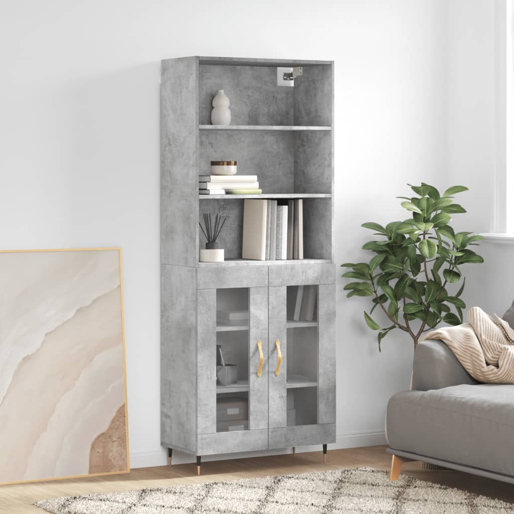 vidaXL Highboard Concrete Grey 69.5x34x180 cm Engineered Wood