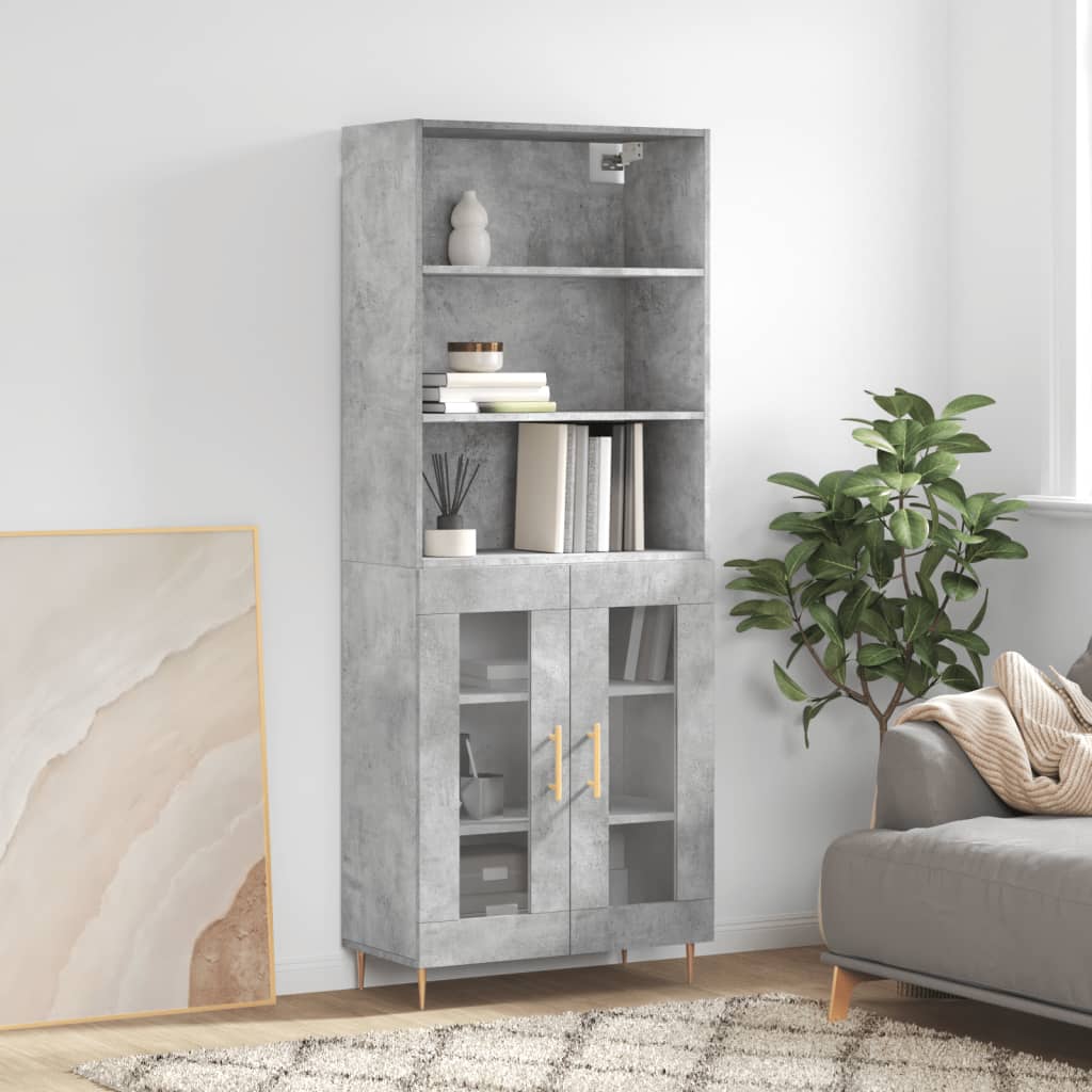 vidaXL Highboard Concrete Grey 69.5x34x180 cm Engineered Wood