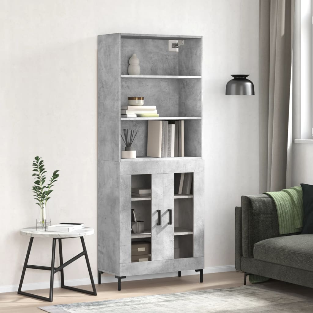 vidaXL Highboard Concrete Grey 69.5x34x180 cm Engineered Wood