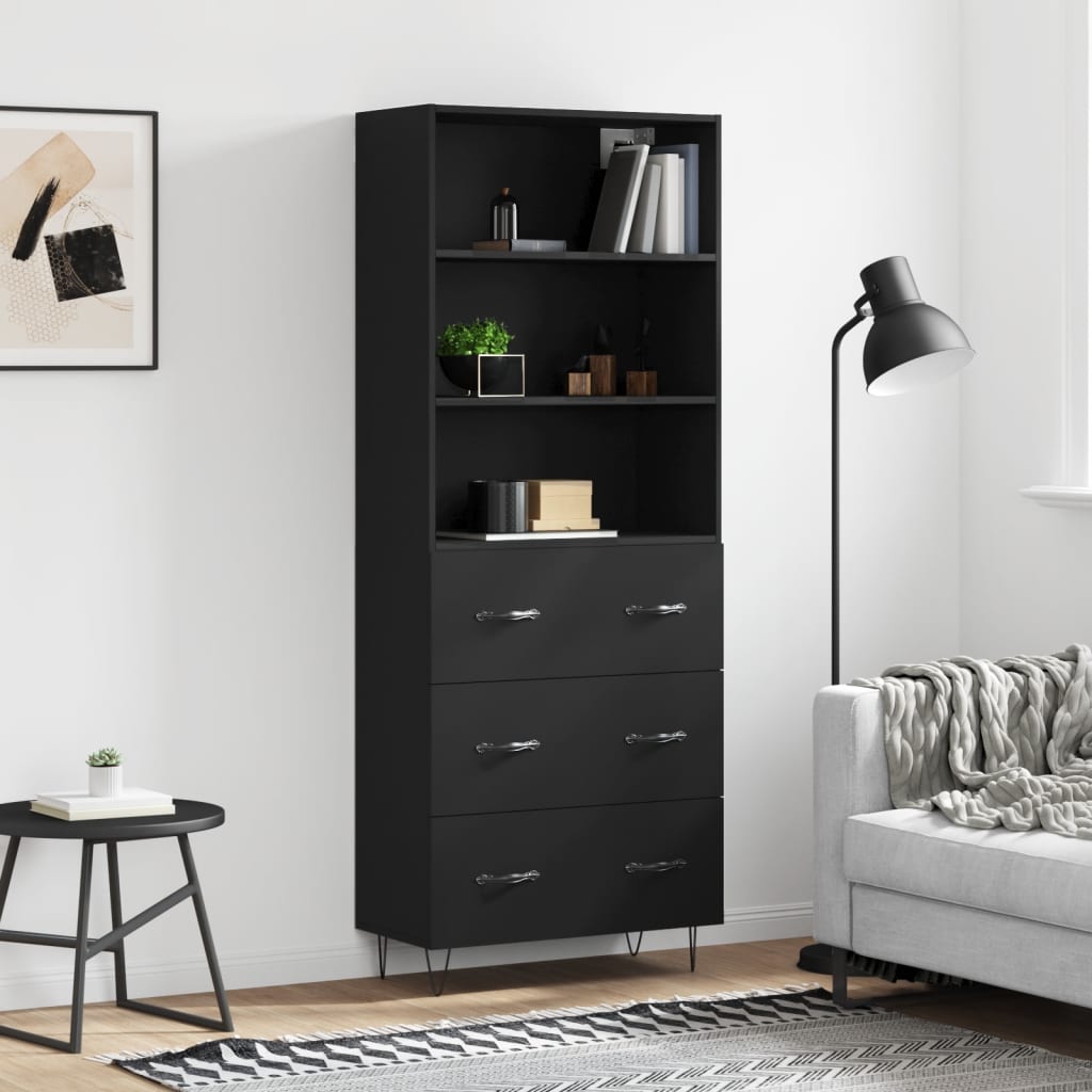 vidaXL Highboard Black 69.5x34x180 cm Engineered Wood