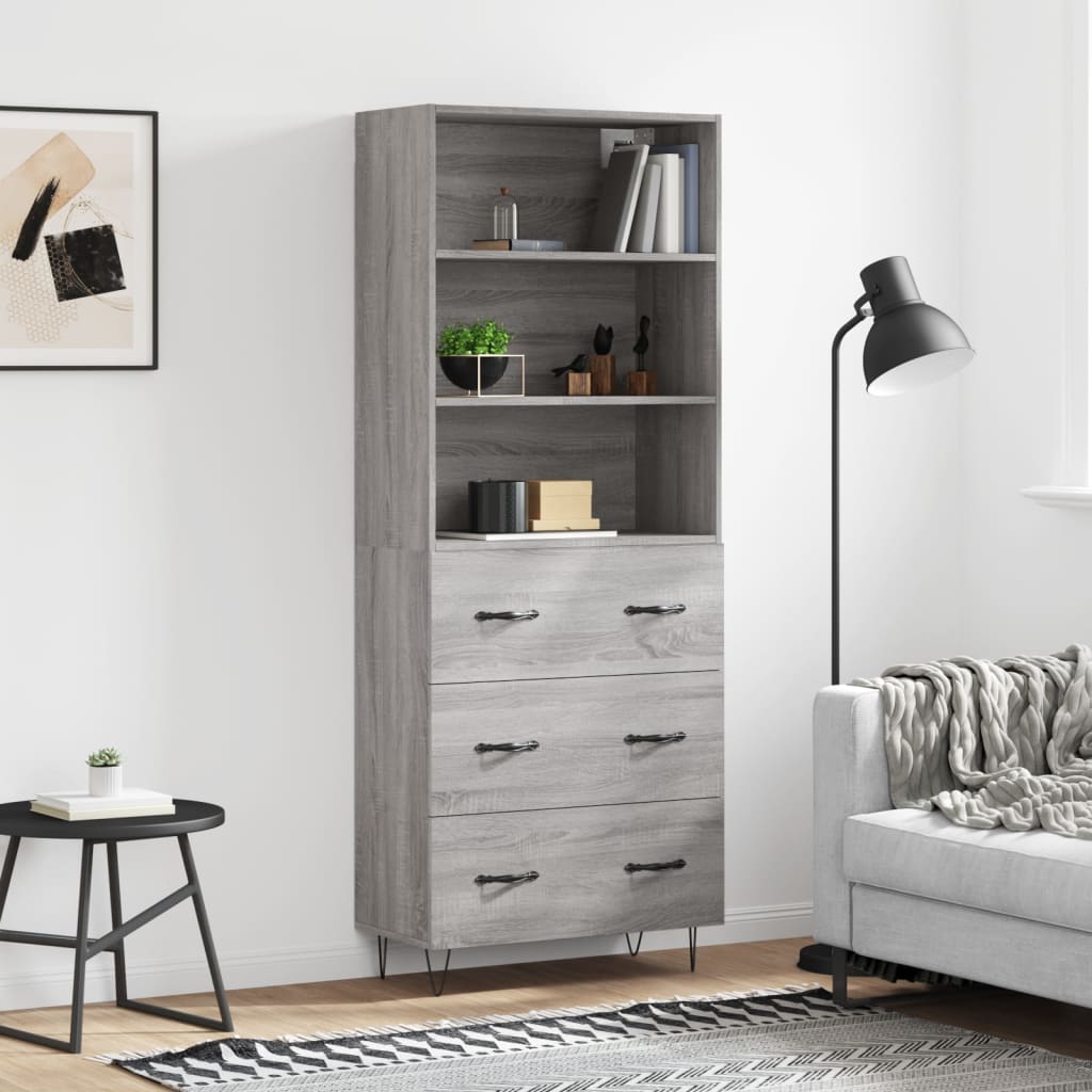 vidaXL Highboard Grey Sonoma 69.5x34x180 cm Engineered Wood