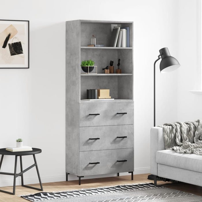 vidaXL Highboard Concrete Grey 69.5x34x180 cm Engineered Wood